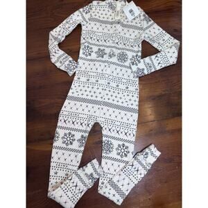 SKIMS Logo Pointelle Cream Fair Isle Kids Pajamas Size 4 One Piece NWT